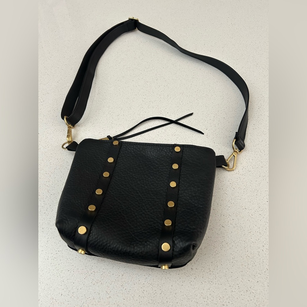 Black Pebbled Leather Crossbody with Gold Hardware handmade in California
